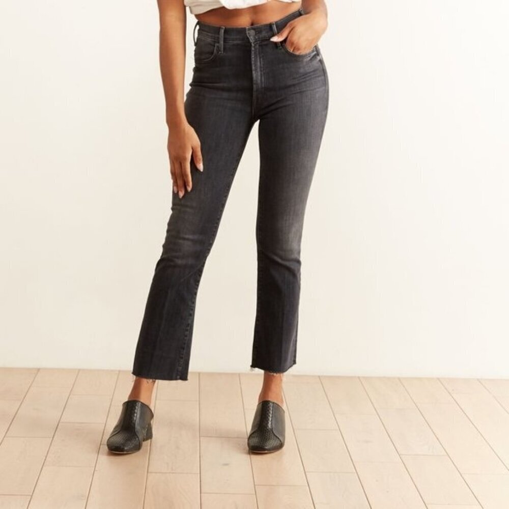 MOTHER Wome's Size 27 Hustler Ankle Fray in Nightowl Black Jeans